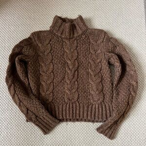 American Eagle Outfitters Brown Woolen Cable Knit Turtleneck Sweater